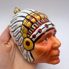 Christmas Ornament Xmas Tree Hanging Glass Indian Native American Hand Painted picture