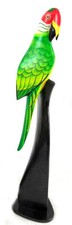 20" WOOD GREEN PARROT STATUE ON STAND CARVING PAINTING HEAD ART AFRICAN TROPICAL picture