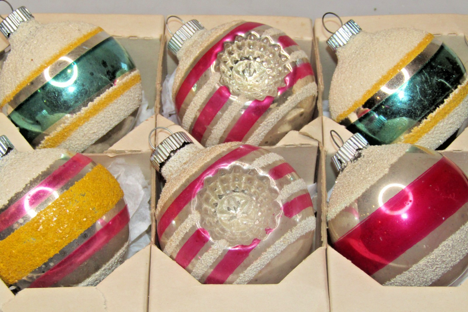 Lot VTG Glass Mica Double Indent Striped BALL Christmas Ornaments Shiny Brite Lot VTG Glass Mica Double Indent Striped BALL Christmas Ornaments Shiny Brite