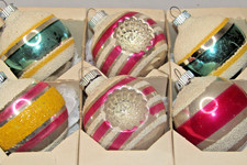 Lot VTG Glass Mica Double Indent Striped BALL Christmas Ornaments Shiny Brite picture