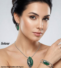 Solvar Irish Claddagh Jewelry Set Green Cats Eye Necklace Earrings Bracelet picture