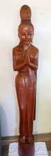 Mid Century Hand Carved Thai Sawasdee Woman Solid Wood Statue picture