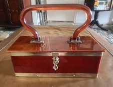 Bakelite/Lucite, Brass and Plastic Veneer Sewing/Purse/Trinket Box, 9"x4"x3.5" picture