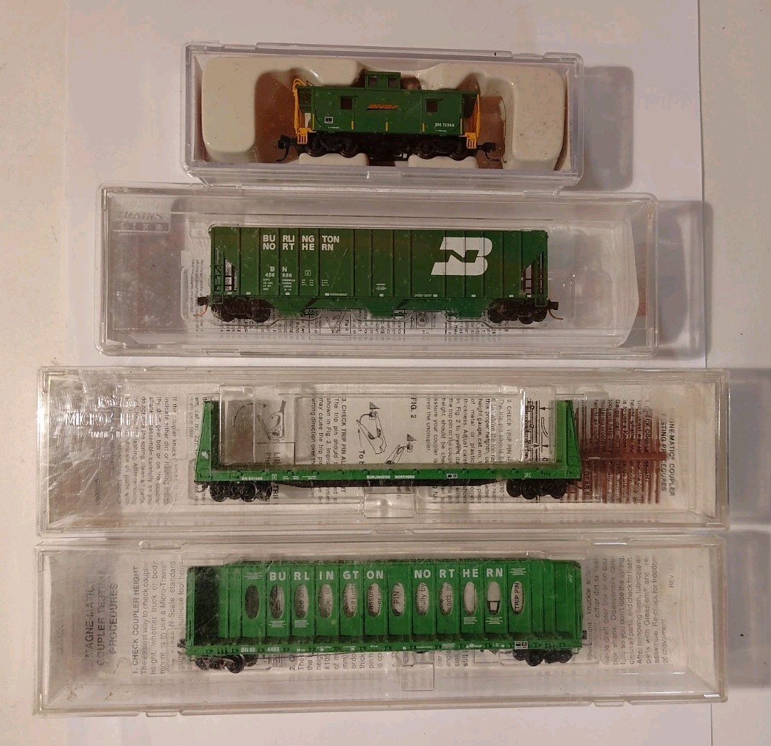N Scale Micro-Trains & Atlas BNSF Burlington Northern Car Lot Of 4 Hopper Flat
