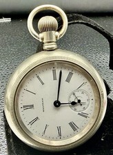 1899 Waltham Model 1883 Pocket Watch 18s 15J Grade 820 Silverode Train Case picture