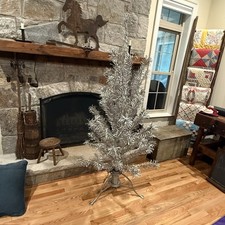 Vintage 5' Star Band Sparkler Pom Pom Aluminum Christmas Tree MCM W/Stand picture