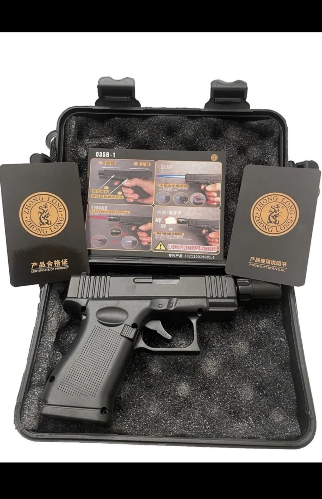 Gun Shaped Lighter METAL Fine Quality W/ Case & Barrel Attachment Black Gun Shaped Lighter METAL Fine Quality W/ Case & Barrel Attachment Black