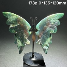 173G Natural ocean jasper Carved Butterfly Wing Reiki Crystal Decor Gift + Stand picture