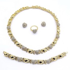 4 Piece Set Necklace Bracelet Ring Earrings Set - Gold Plated 14K picture