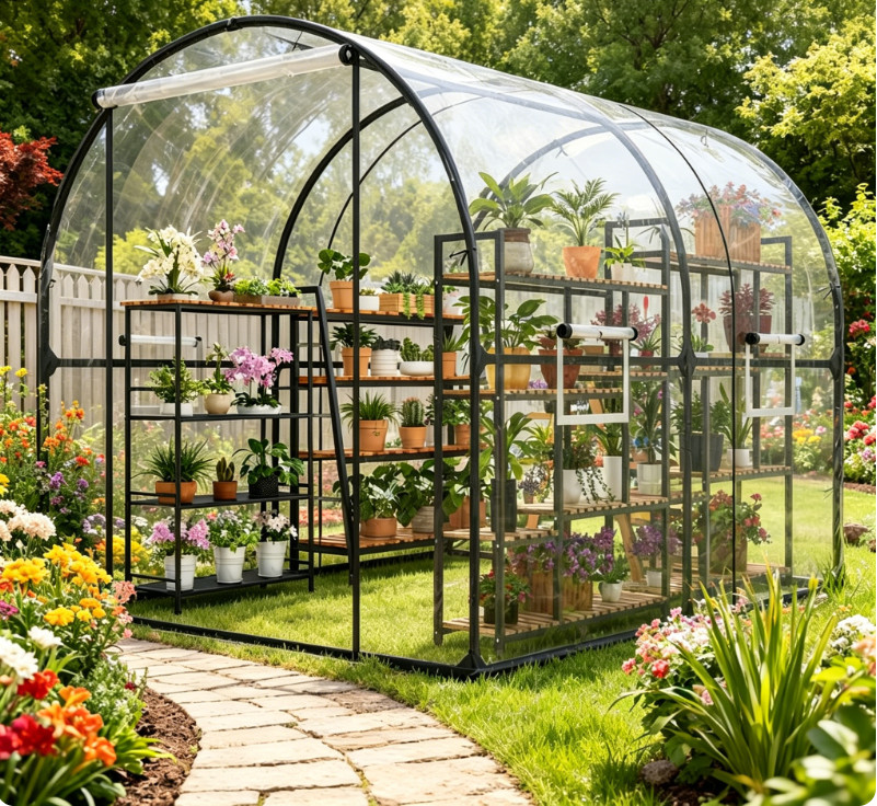 Walk-in Tunnel Greenhouse Large, Heavy Duty Galvanized Steel Frame & Mesh Door