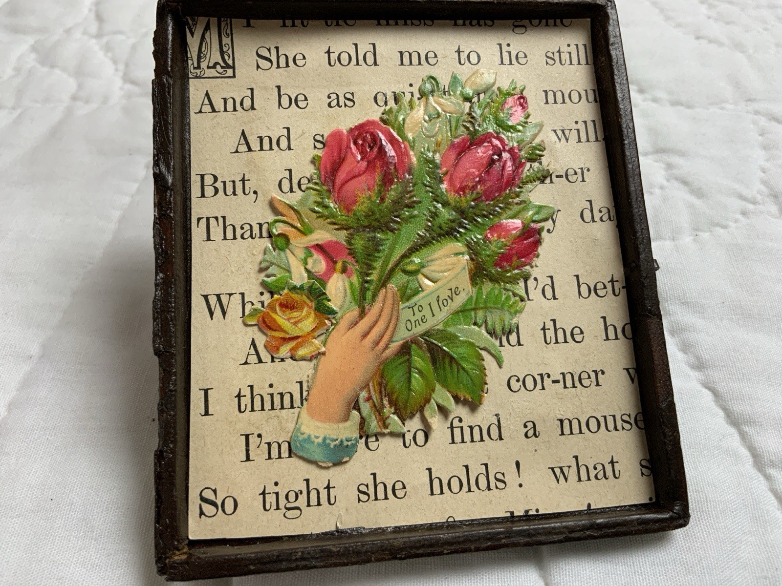 Vintage Antique Victorian Die Cut Ephemera Framed, Half Union Case, Roses Vintage Antique Victorian Die Cut Ephemera Framed, Half Union Case, Roses