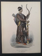 Colour lithograph from 1887.  Indian Archer. XV. century. F. Hottenrot picture