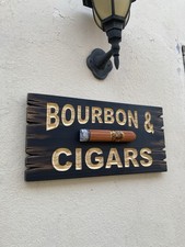 Cigar Bar Bourbon Whiskey Bar Carved Wood Sign Rustic 3D Antique Look  picture