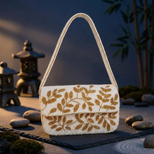 Handmade White Beaded Shoulder Bag Floral Embroidery Women's Party Wedding Purse picture