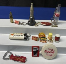 Lot Of Coca Cola Collectible Memorabilia Keychains Lapel Pins Tape Measure Bell picture