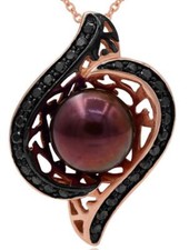 ESTATE .40CT BLACK DIAMOND & AAA BROWN PEARL 14KT ROSE GOLD FUN FLOATING PENDANT picture