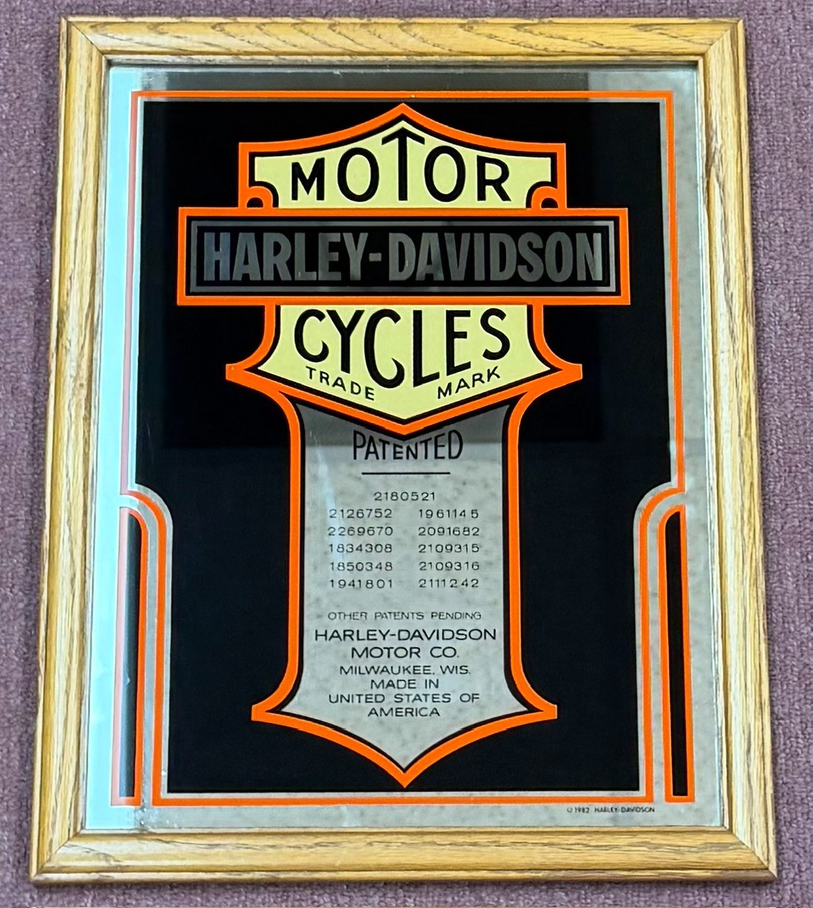 Harley-Davidson Vintage Mirror Wall Art "Patented" Bar & Shield 12.5" x 15.5" Harley-Davidson Vintage Mirror Wall Art "Patented" Bar & Shield 12.5" x 15.5"