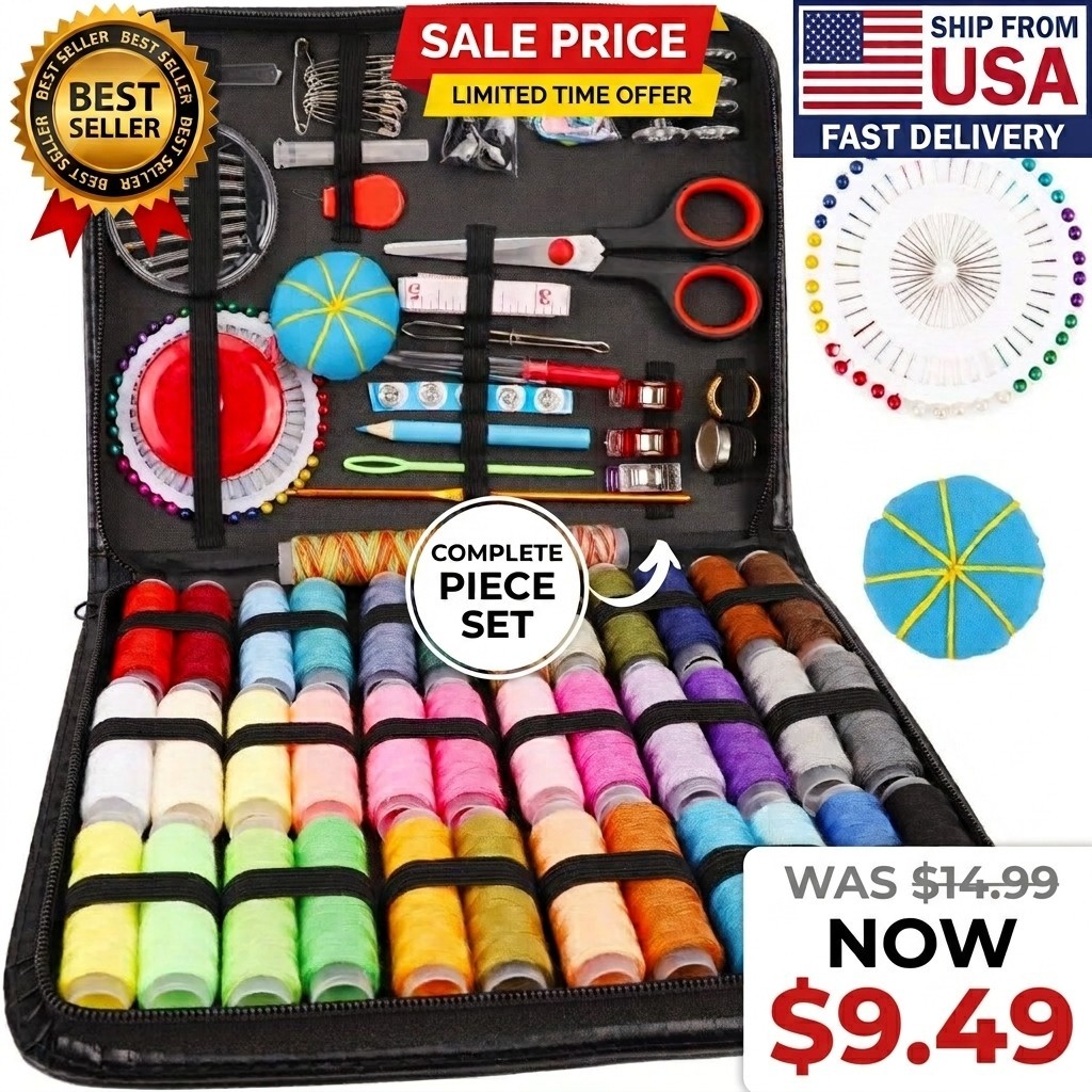 Complete Sewing Kit Set With Threads Needles Scissors Tape Measure DIY Handcraft