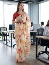 Embellished Digital Print Cotton Saree Geometric Print with Unstitched Blouse picture
