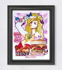 Colorful Modern Art Anime Woman Food Manga Original Mixed Media Collage on Paper picture