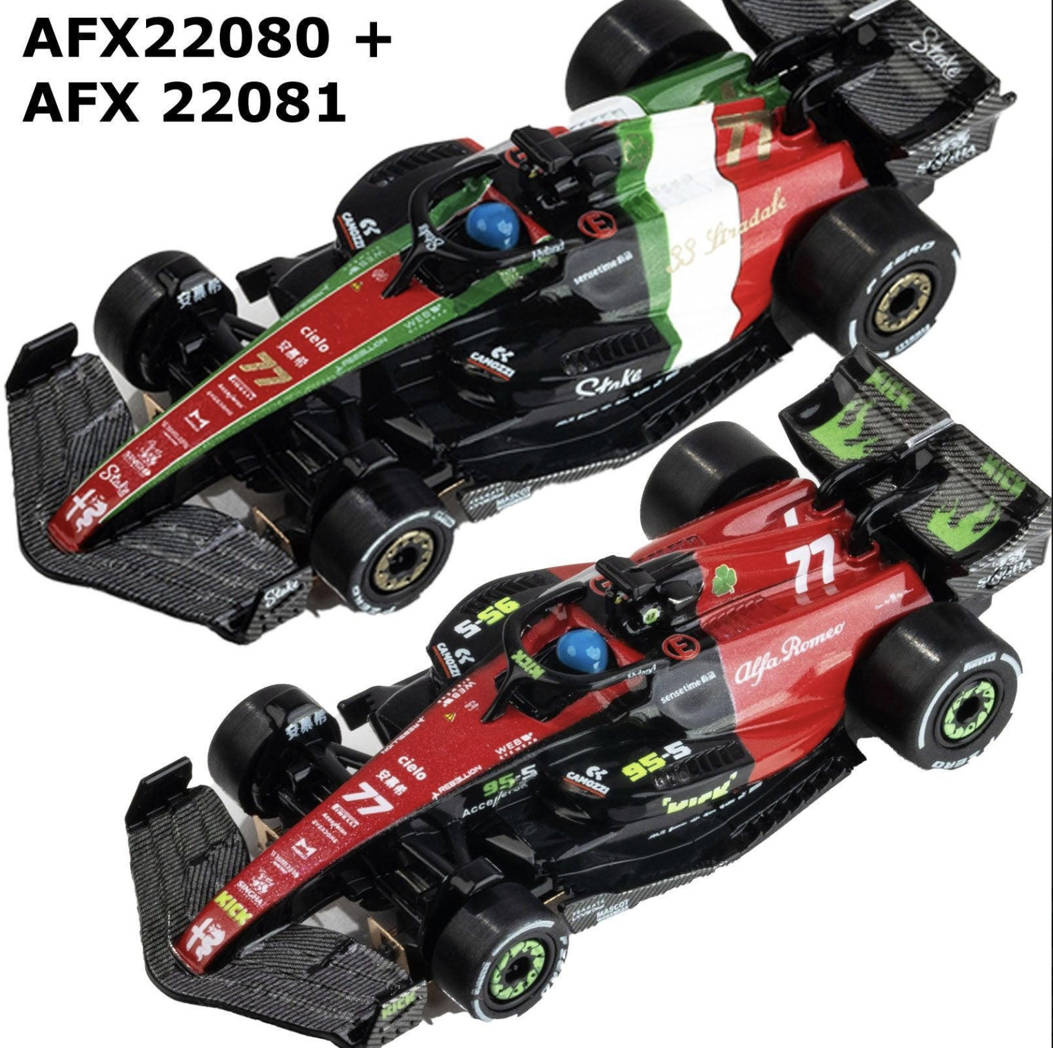 AFX 2023 Alfa Romeo Spa & Monza # 77 F1 Collection HO Slot Car #22080-22081 NEW AFX 2023 Alfa Romeo Spa & Monza # 77 F1 Collection HO Slot Car #22080-22081 NEW