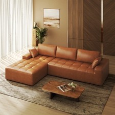 Patbrela Sectional Sofa, L-Shaped Deep Seat, Modular Cloud Couch, Brown PU picture