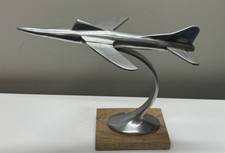 Mid Century Jet Aircraft Metal Sculpture, Wood Base Aviation History, Military picture