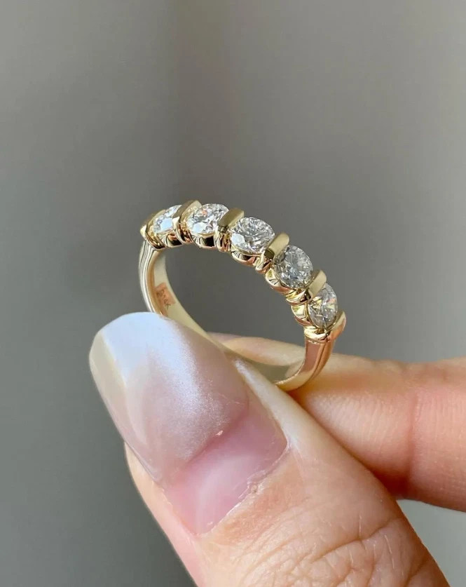 2.50Ct Round Natural Diamond Half Eternity Wedding Band 14K Solid Yellow Gold 7