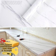 4ft x 20ft Gloss White Marble Granite Stone Wallpaper Vinyl Wrap Film 48" x 240" picture