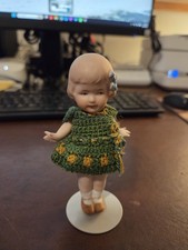 German All Bisque Character Doll With jointed arms, 4.5 inches Hair Bow picture