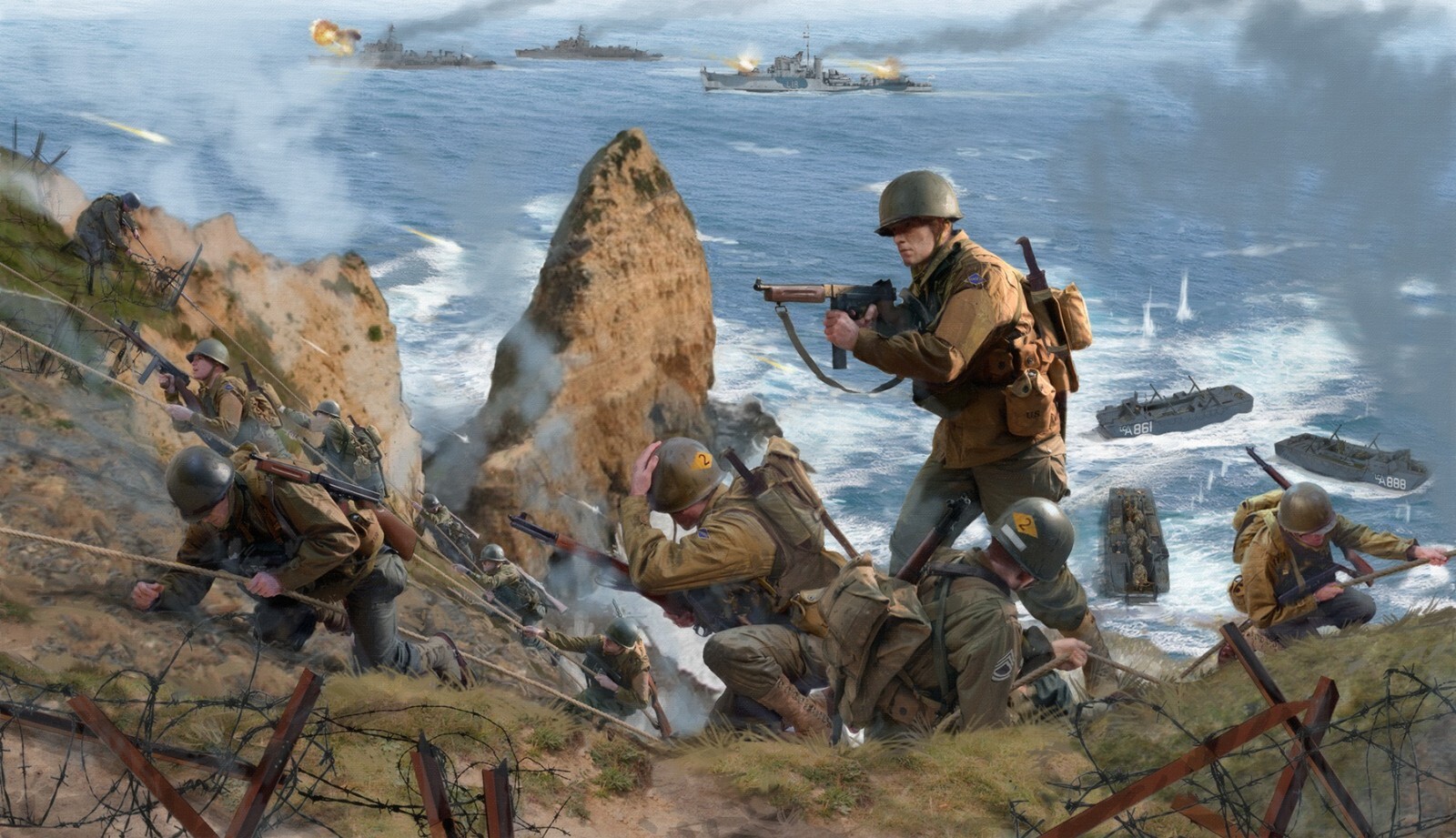 Vital Assault by Simon Smith art print signed by 2 Pointe Du Hoc D-Day veterans Vital Assault by Simon Smith art print signed by 2 Pointe Du Hoc D-Day veterans