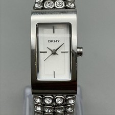 DKNY Womens Watch 16mm White Dial Crystals Silver Tone NY-2008 New Battery 7.5" picture