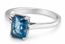 GENUINE 1.74 Cts BLUE ZIRCON RING SOLID 10K WHITE GOLD - Free Certificate - NWT picture