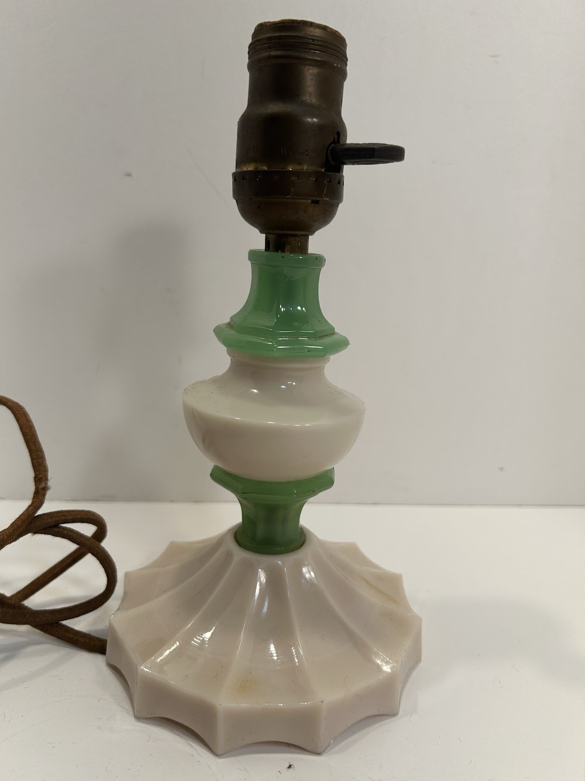 Vintage Milk Glass & Uranium Glass Small 9” Table Lamp Original Wiring Vintage Milk Glass & Uranium Glass Small 9” Table Lamp Original Wiring