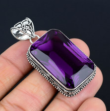 African Amethyst Gemstone Handmade 925 Sterling Silver Jewelry Pendant 2.10" picture
