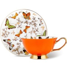 Bone China Coffee and Tea Cup Orange Butterfly picture