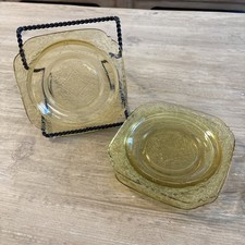 4 Yellow Depression Glass Dessert Plates Federal Glass Co Madrid 1930s Glass picture