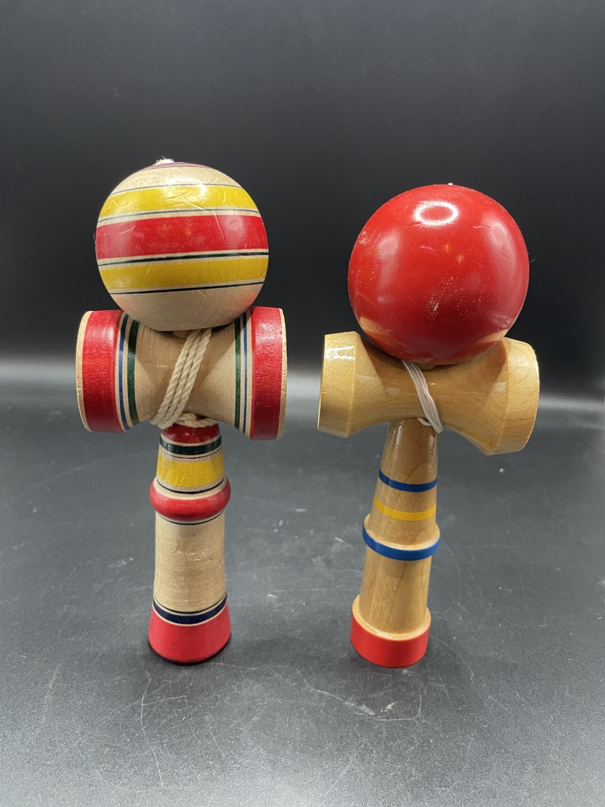 Vintage Wooden Kendama Skill Toy Cup & Ball Japanese Traditional Game Set of 2 Vintage Wooden Kendama Skill Toy Cup & Ball Japanese Traditional Game Set of 2