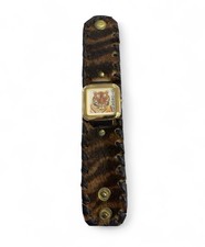 Vintage Giordano TIGER Watch Fur Leather Bracelet Animal Print Gold Tone Quartz picture