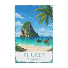Phuket Thailand Metal Wall Decor Sign Tropical Beach Scene 8*12 Inch picture