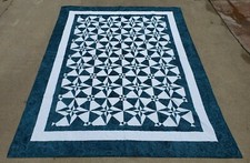 NEW~ Teal & White Patchwork Twin Quilt 72 x 94 Quilt in Day- Burns~ Night & Day picture