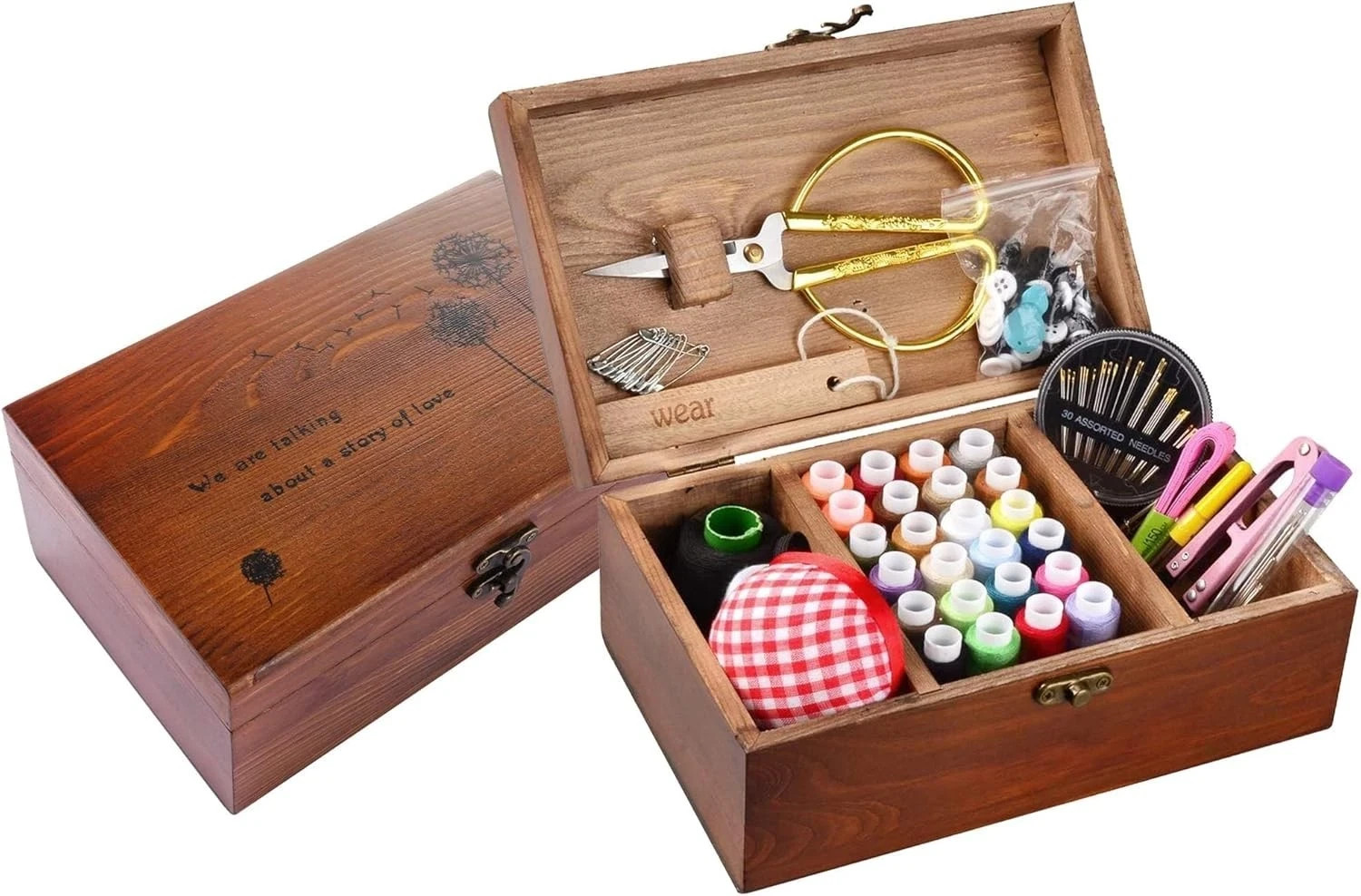 Vintage Wooden Sewing Kit Box - Complete Repair Set with Accessories for All Vintage Wooden Sewing Kit Box - Complete Repair Set with Accessories for All