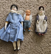 Three Vintage (1850-1900)  Porcelain Head Dolls With Painted Porcelain Faces. picture