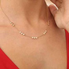 14k Yellow Gold Natural GH SI Diamond Station Necklace Trend Jewelry Women's picture