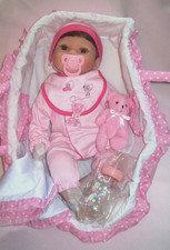 NIB 18" REBORN BABY DOLL: 11-Pc w/ BIRTH CERTIF & CARRIER: FULLY CLOTHED Br EYES picture