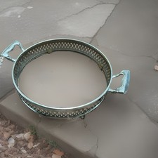 Silverplate Pierced Gallery Rim Round Bottle Coaster/Serving Tray w/ Handles picture