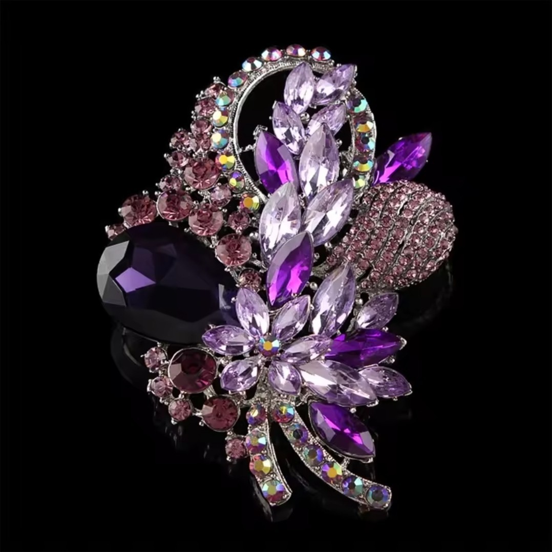 Rhinestone Vintage Brooch- Purple