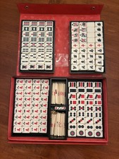 Vintage Japanese Mahjong Set Bambo Tiles & Sticks in Vinyl Case picture