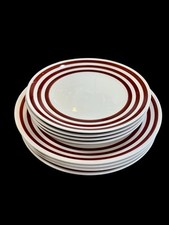 Target Threshold “Bistro” Dinner Salad Plate Set Of 8pcs Red White Striped Rim picture