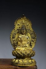 7.1" Old Antique Tibetan Buddhism Temple Bronze gilt Guanyin Bodhisattva Statue picture